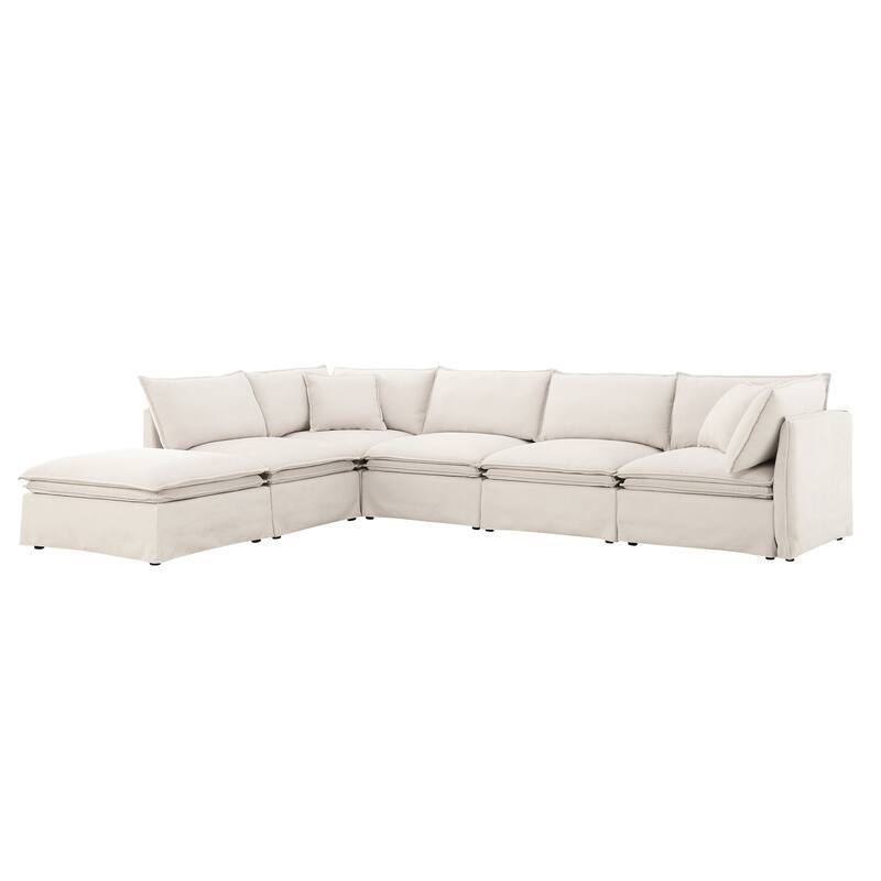 125.5" Chenille Modular 6-Seat Sectional Sofa with Movable Ottoman, Cloud Foam Cushions, and Free Combination Design