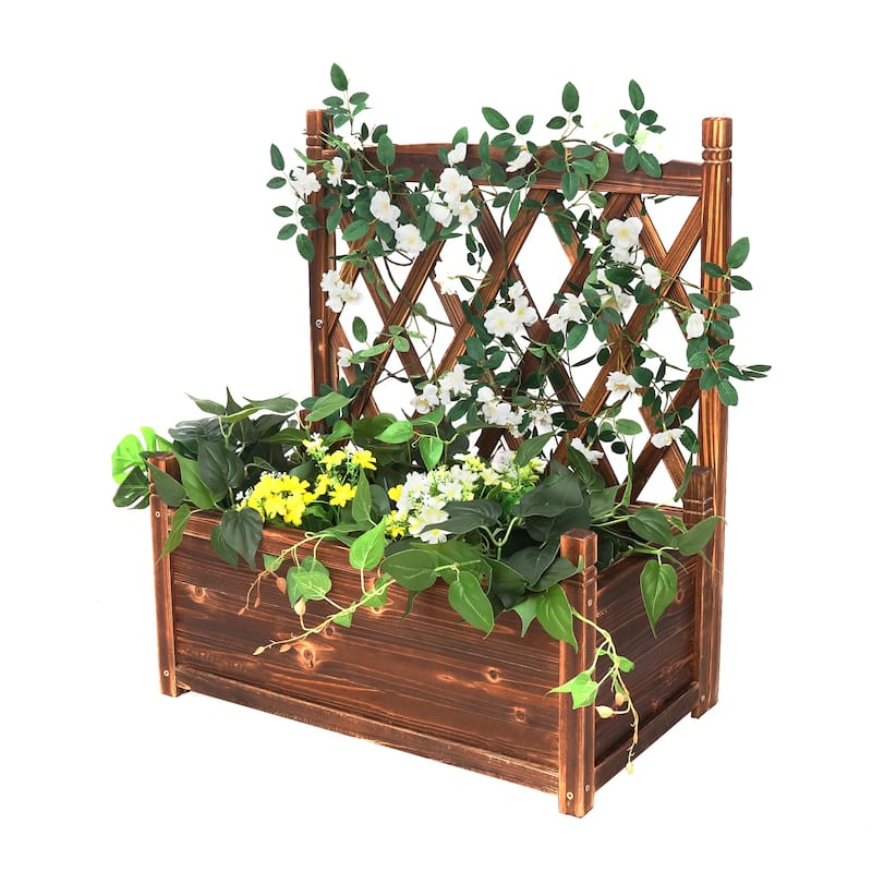 Wooden Garden Plant Box with Trellis Flower Raised Bed Climbing