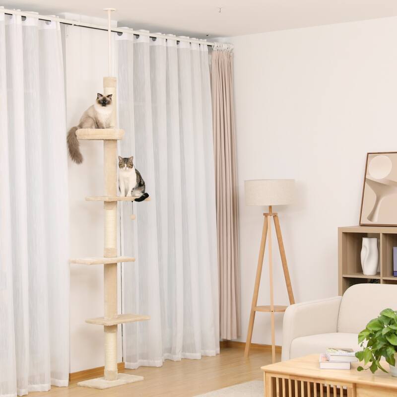Interactive Adjustable 5-Tier Floor to Ceiling Cat Tower