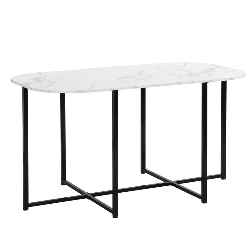 Merax Modern 7-Piece Dining Table Set with Faux Marble