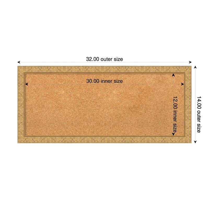 Lila Gold Wood Framed Cork Board - Bulletin Board, Organization Board, Pin Board - Natural - 32 x 14 in