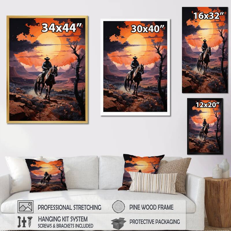 Designart "Western Cowboy Rugged" Western Framed Wall Art Prints