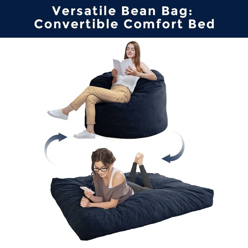 Corduroy Bean Bag Chair, Convertible Chair Folds from Bean Bag to Bed