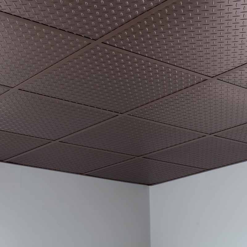 FASÄDE Diamond Plate Revealed Edge Decorative Vinyl 2ft x 2ft Lay in Ceiling Panel in Argent Bronze (5 Pack)
