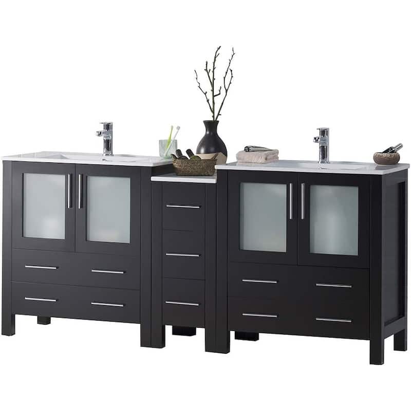 Blossom Sydney 72" Solid Wood Double Sink Bathroom Vanity with Cabinet - Espresso