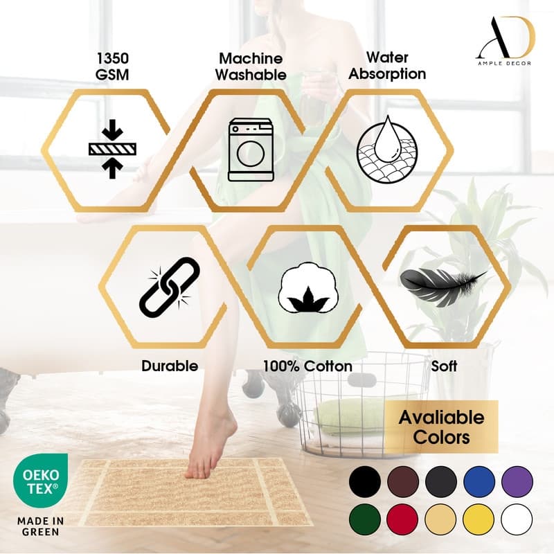 Pure Cotton 1350 GSM Bath Mats Highly Absorbent by Ample Decor- 6 Pack
