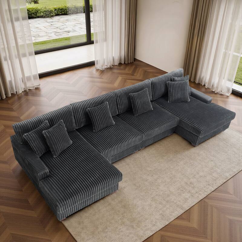 Cotton Flannel 3-Seat Modular Sectional Sofa with Chaise