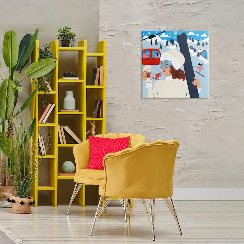 Stupell Sipping Cocoa on Ski Lift Canvas Wall Art Design By Carrie Cantwell