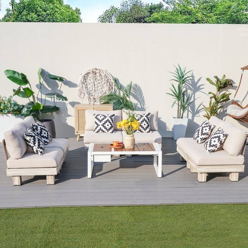 Modern Outdoor Conversation Set with Coffee Table and Ice Bucket - 6-seater