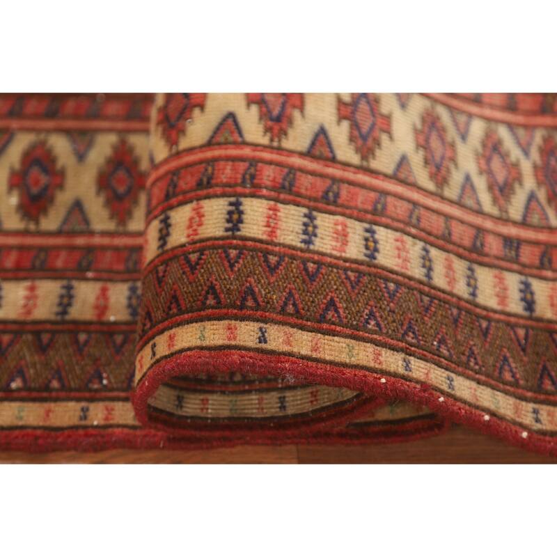 Hand Knotted Oriental 100% Wool Carpet Traditional Geometric Green Bokhara Area Rug - 4' 6'' X 3' 2''