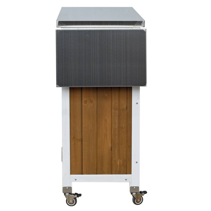 Foldable Outdoor Kitchen Island Cart with Lockable Wheels and Storage Cabinet