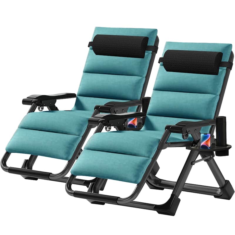 DoCred Zero Gravity Chair Lawn Lounger Chair with Pillow 2pcs - Green