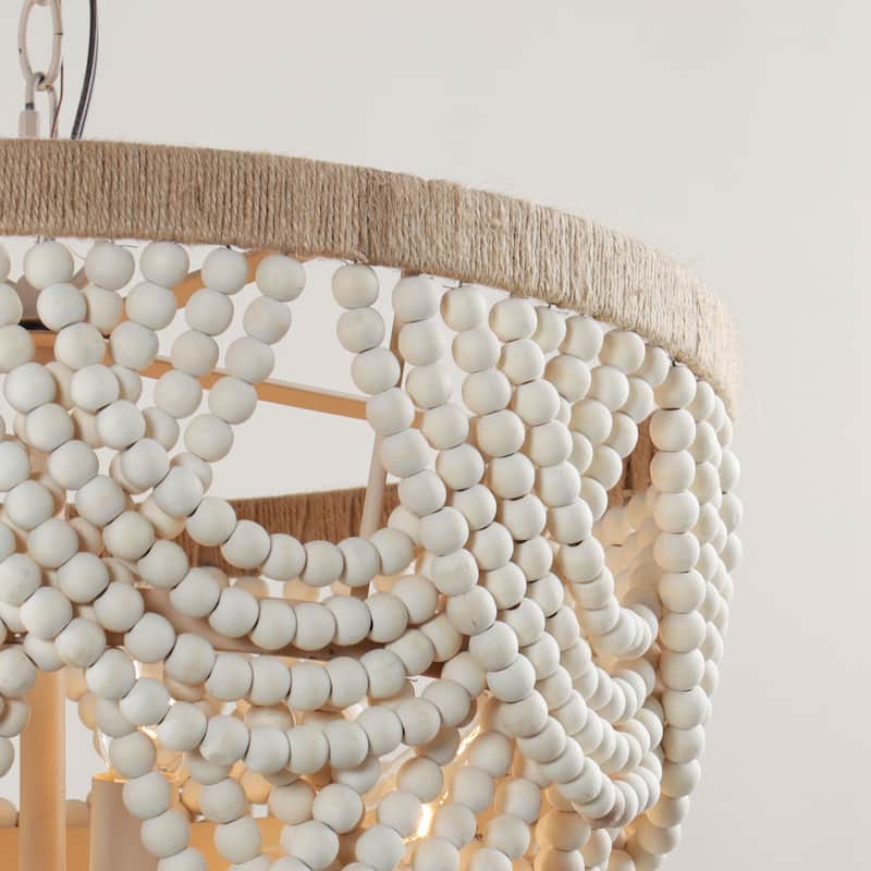 19.7" Bohemian Layered Wood Beads Basket Chandelier Light