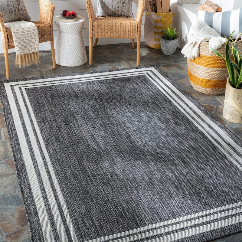 Livabliss Eagean Updated Traditional Stripe Indoor / OutdoorArea Rug - 12' x 14'11" - Charcoal