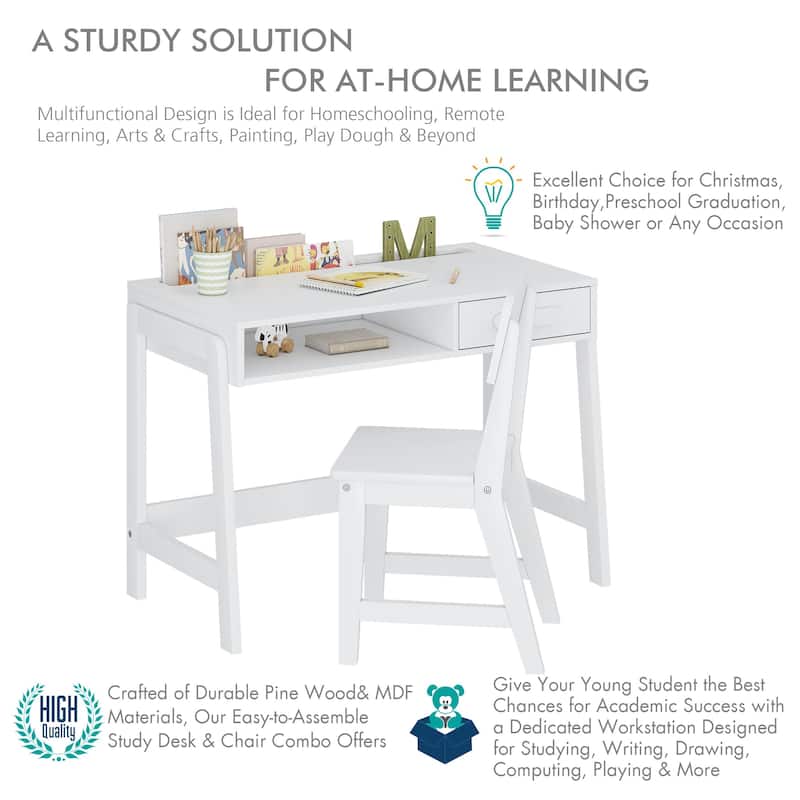 COSTARS Kids Desk and Chair Set: Wooden Study Table with Drawers & Ergonomic Chair for Bedroom & Study Room