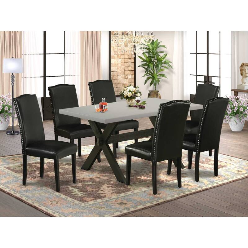 7-Piece Natural Oak Finish Solid Wood Top Dining Table with 6 Parson Chairs with