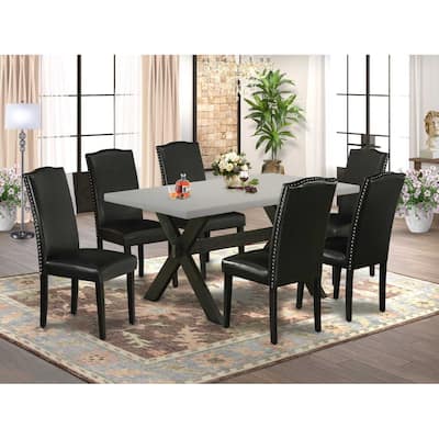 7-Piece Natural Oak Finish Solid Wood Top Dining Table with 6 Parson Chairs with