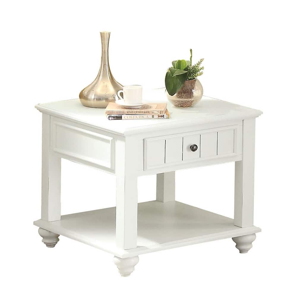 Laguna White Washed End Table with Bottom Shelf