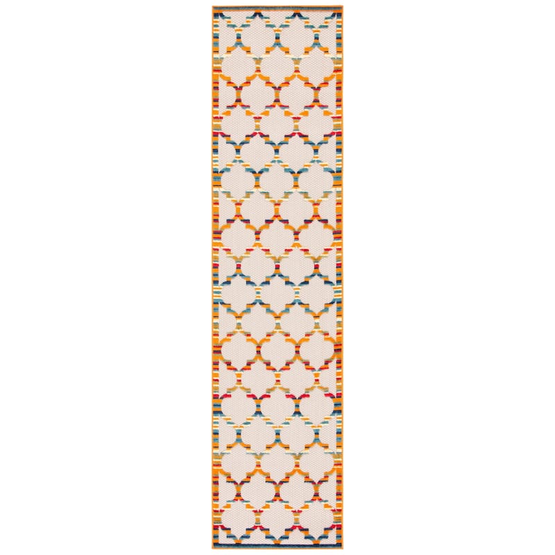 SAFAVIEH Cabana Kaleen Indoor/ Outdoor Waterproof Patio Trellis Rug - 2'2" x 9' Runner - Ivory/Orange