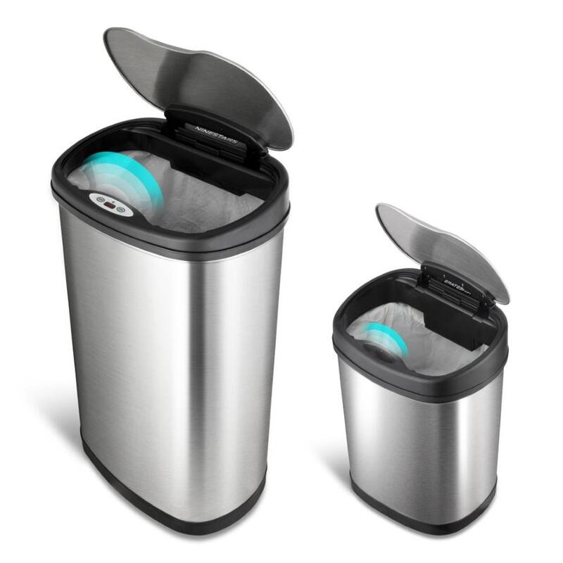NineStars Stainless Steel Motion Sensor Trash Can Combo 13 Gal. & 3 Gal. CB-DZT-50-13/12-13