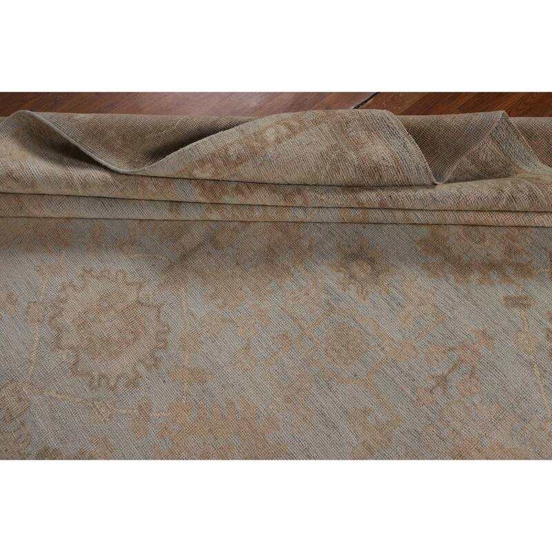 Vegetable Dye Oushak Turkish Rug Hand-Knotted Blue Wool Carpet - 8'11"x 11'8"