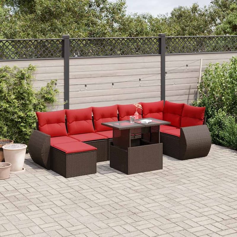 vidaXL 8 Piece Patio Sofa Set with Cushions Black/Brown/Gray Poly Rattan