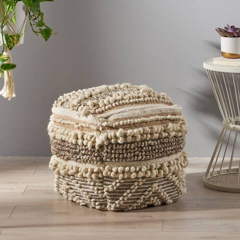 Gerardo Boho Cube Wool and Cotton Pouf by Christopher Knight Home