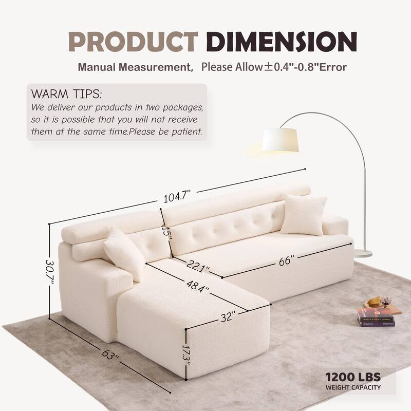 Full Compression Chenille Convertible L-Shape Chesterfield-Inspired Design Sofa Chaise
