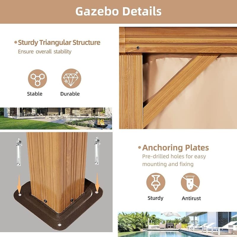 Outdoor Hardtop Gazebo with Galvanized Steel Double Roof & Aluminum Frame, Outdoor pergola with Premium Curtains and Nettings