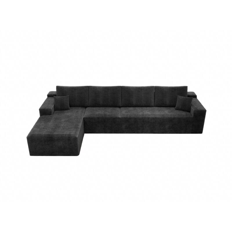 Roomfitters 131.9" Modular Sectional Sofa, 4-Piece Compressed Cloud Couch, No Assembly Required, Plush Corduroy, Grey