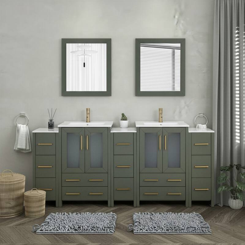 Vanity Art 84-Inch Double Sink Bathroom Vanity Set with Top and Free Mirrors - 84 X 18.1 X 35.8 - Vintage Green
