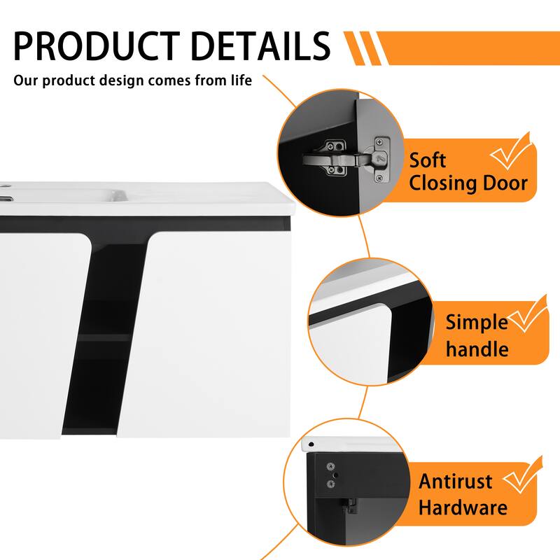 Bathroom Vanity With Sink In 32/36/40/84/76/92 Inch, Floating Bathroom Vanity With Soft Close Door