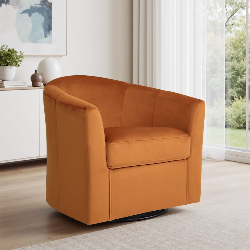 Modern Upholstered Accent Swivel Barrel Chair for Living Room - Orange