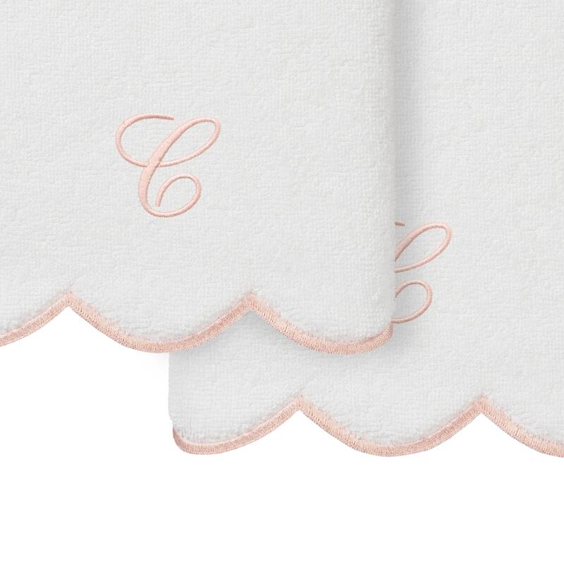 Authentic Hotel and Spa 100% Turkish Cotton Pink ADORNIA Scallop Personalized 2 Piece Hand Towel Set - 2 Hand Towels