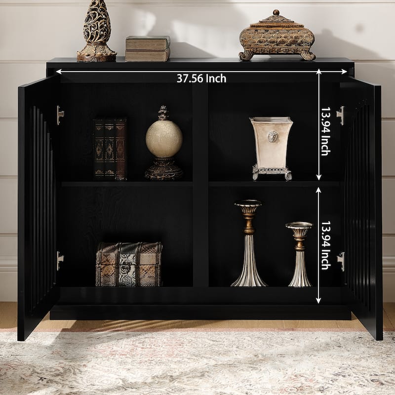 Mid Century Modern Fluted Sideboard Cabinet with 2 Outlet Holes, Buffet Cabinet with Storage, Narrow Side Cabinet
