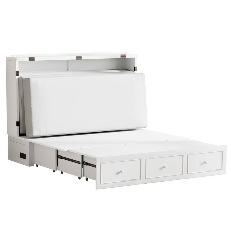 Mixoy Murphy Bed with Foldable Mattress,Modern Cube Cabinet Bed with Storage Drawer & USB Charging Station