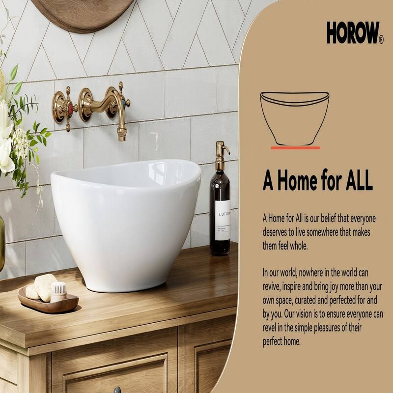 HOROW 16 in. White Oval Bathroom Ceramic Vessel Sink Art Basin Not Included Faucet
