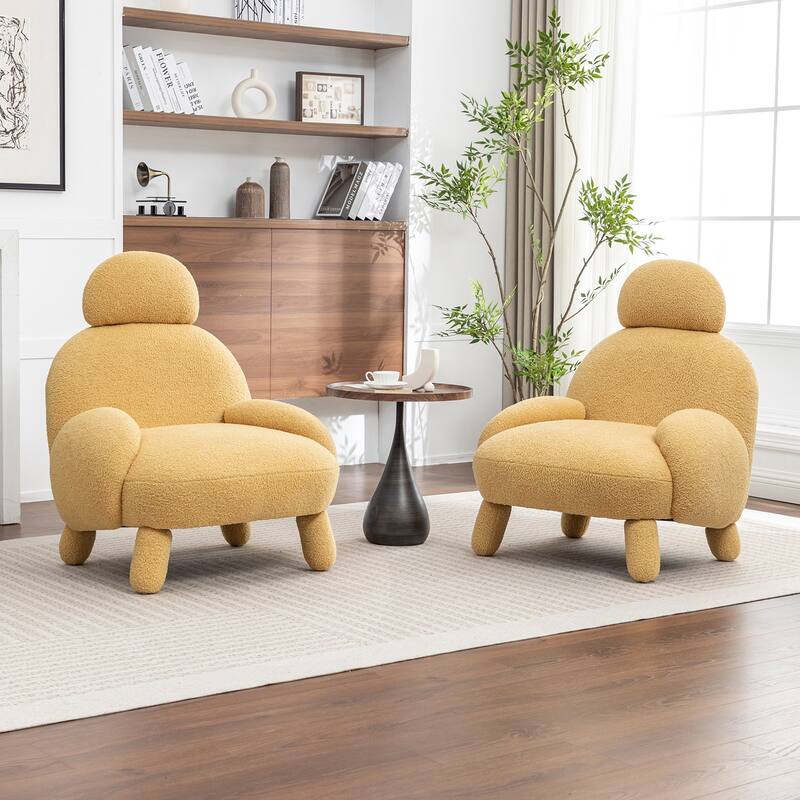 SEYNAR Modern Faux Sherpa Upolstered High Back Armless Accent Chair Set of 2 - Yellow
