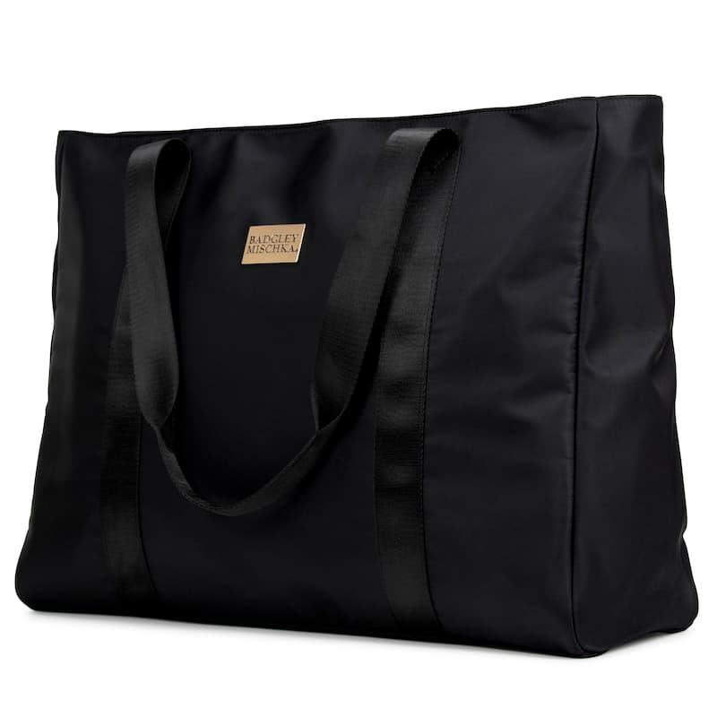 BADGLEY MISCHKA Nylon Travel Tote Weekender Bag - Packable Travel Bag - Black