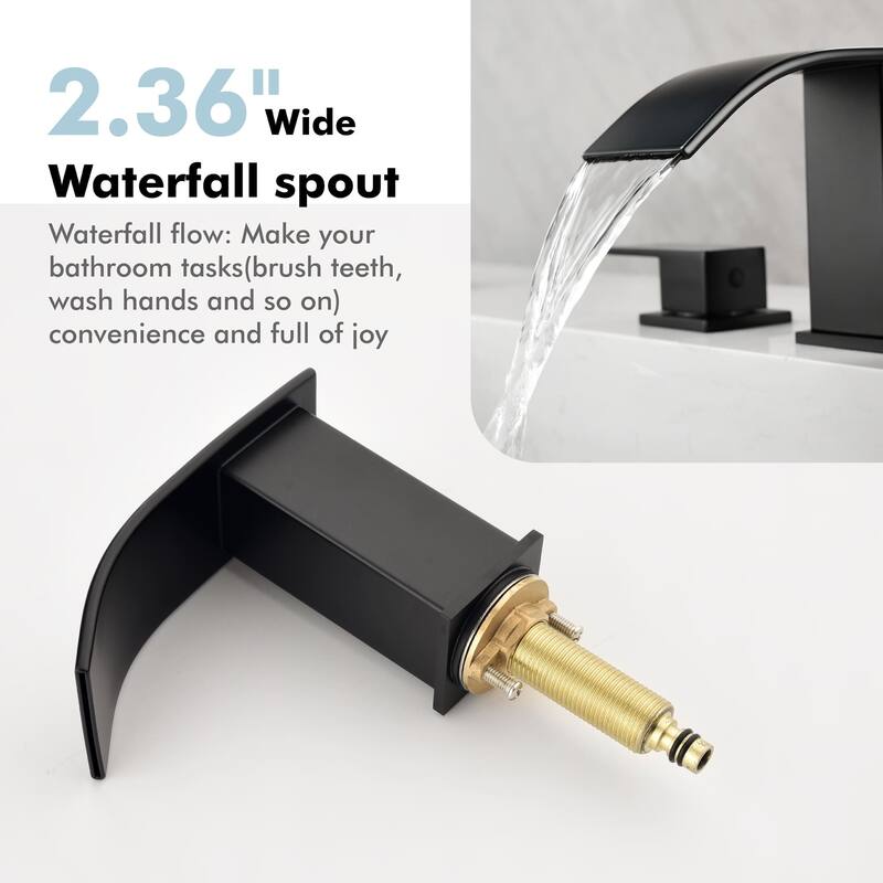 8 Inch Widespread Waterfall Bathroom Faucet with Pop-up Drain Kit Modern Double Handle Bathroom Sink Basin Vanity Faucet 3 Holes