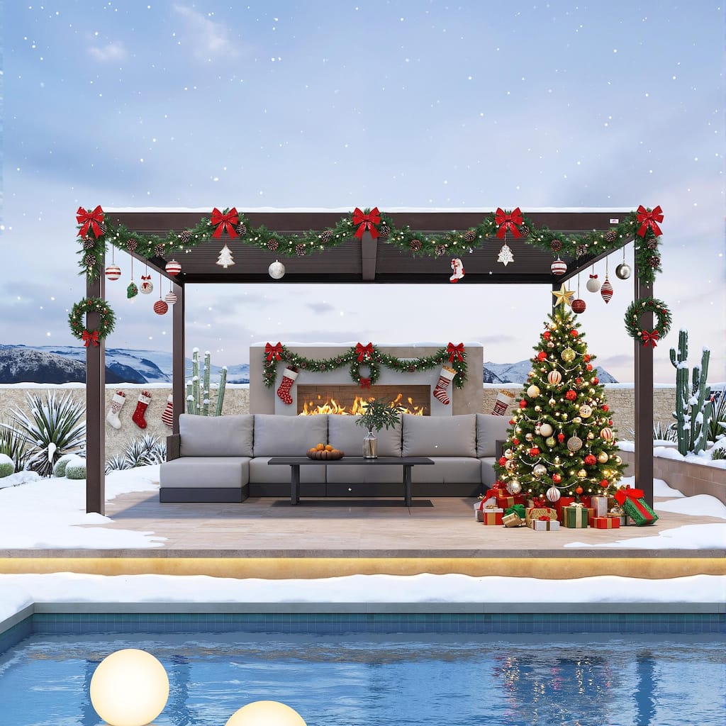 PURPLE LEAF Bronze Louvered Pergola Sun Shade Shelter with Adjustable Metal Roof for Patio Hardtop Pergola