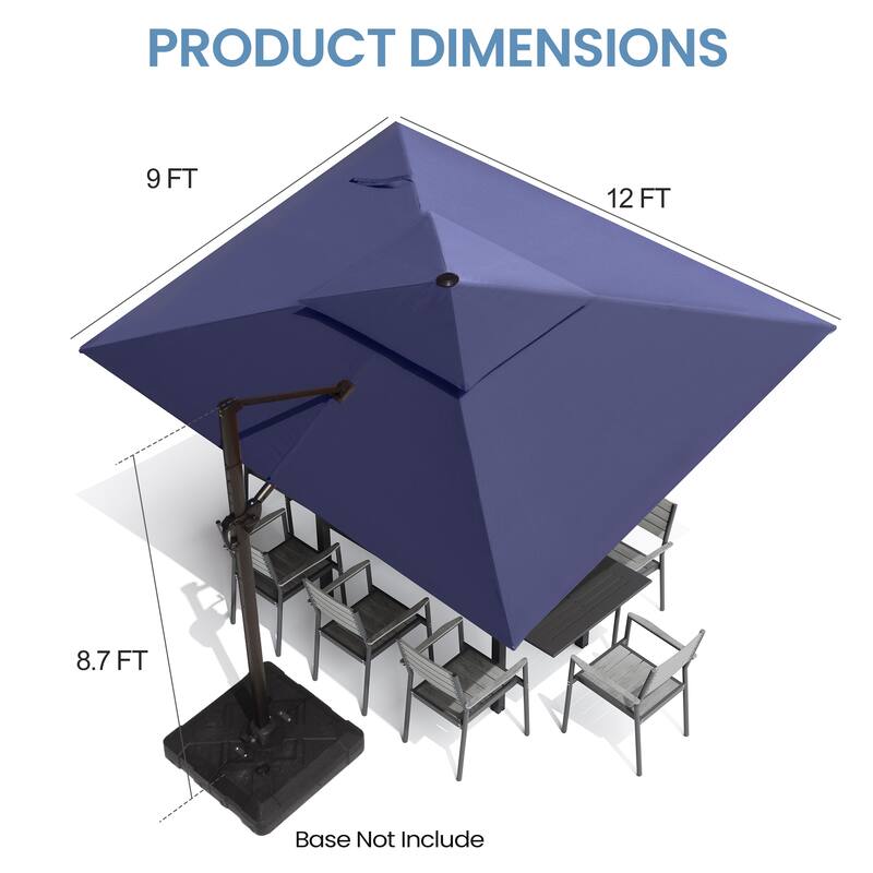 VredHom 9 FT x 12 FT Outdoor Patio Dual Top Cantilever Umbrella