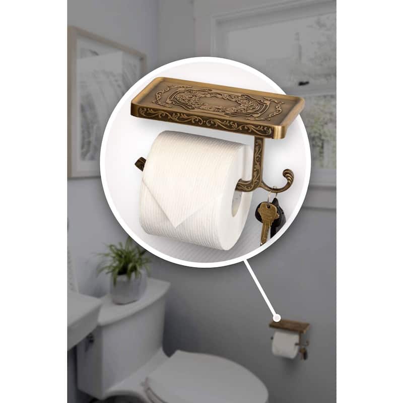 AITINKAN Wall Mount Toilet Paper Holder with Hook in Aluminum Bronze
