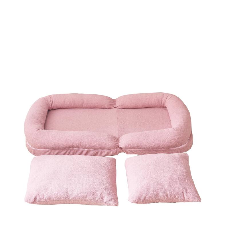 Pink Modern 42.5" Upholstered Foldable Lounge Chair with Comfortable Backrest for Living Room