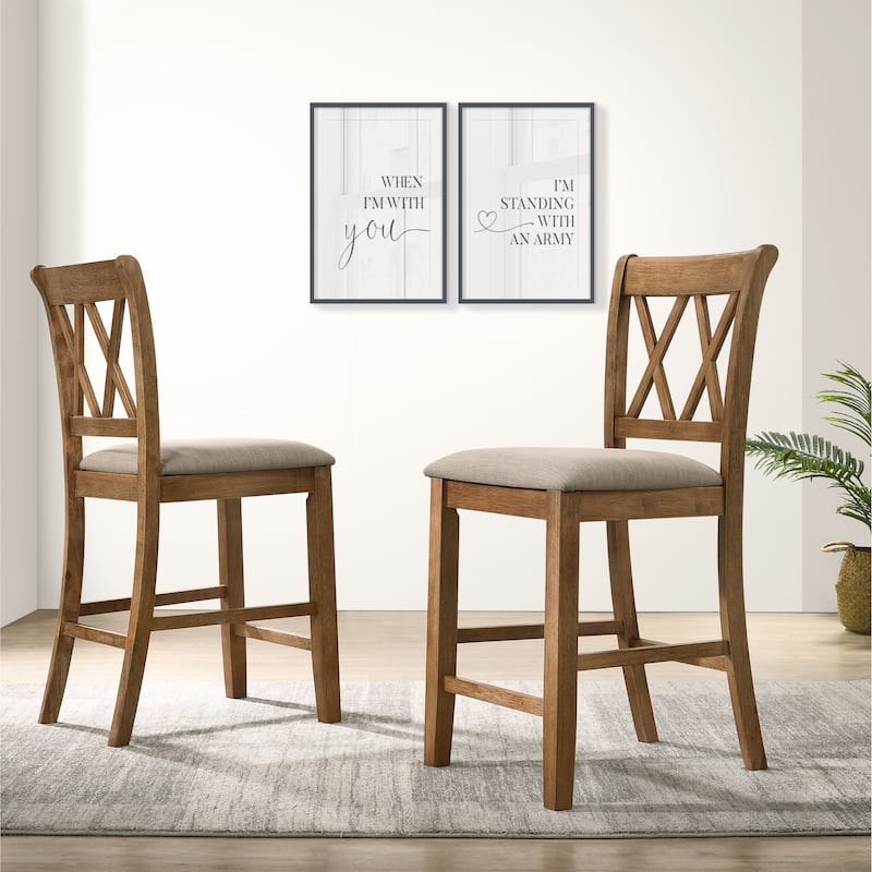 Wood 5-Piece Counter Height Dining Set Round Dining Table Set with Double-X Cut-Out Chair Backs Cross-Buck Pedestal Table Base
