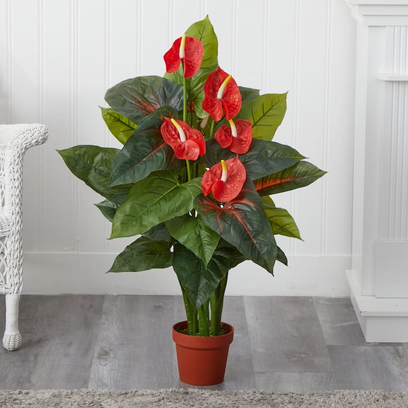 Silk Anthurium Plant 3Ft - Real Touch Artificial Plant for Home Decor - 3ft.