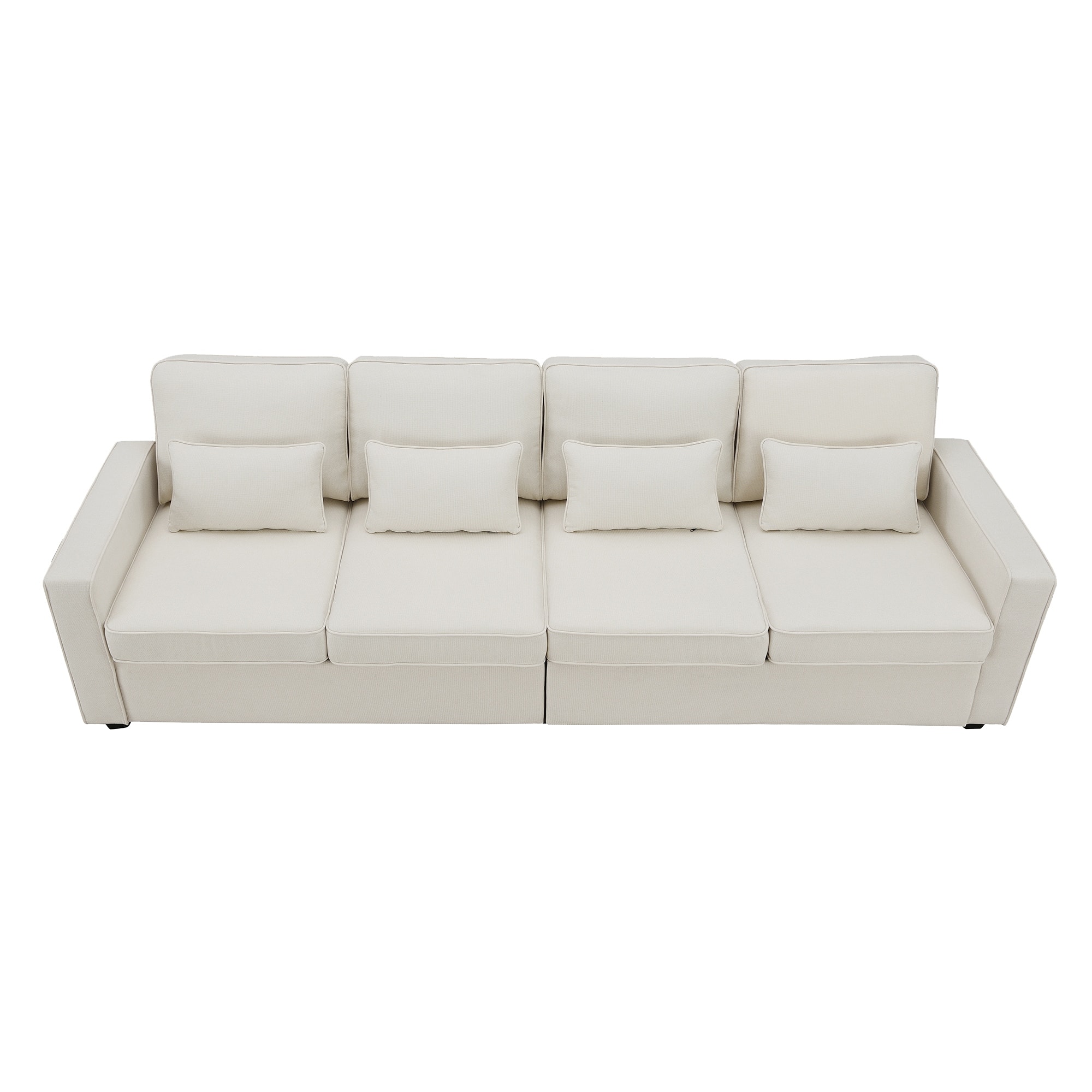 4-Seater Modern Linen Fabric Sofa with Armrest Pockets and 4 Pillows ...