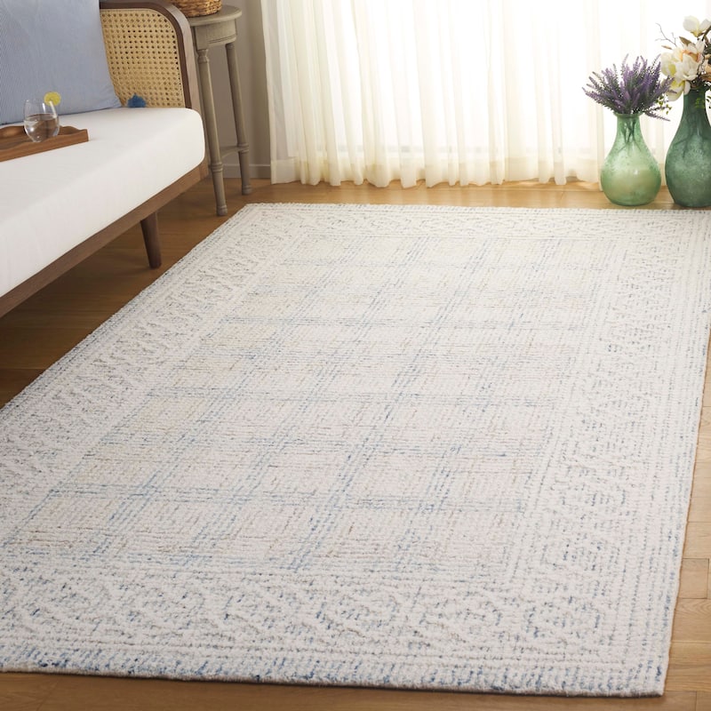 SAFAVIEH Handmade Ebony Vellamo Contemporary Wool Rug - 8' x 10' - Ivory/Blue - Rectangle