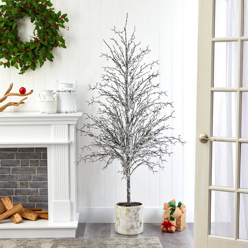 6' Potted Artificial Snowed Twig Potted Christmas Tree