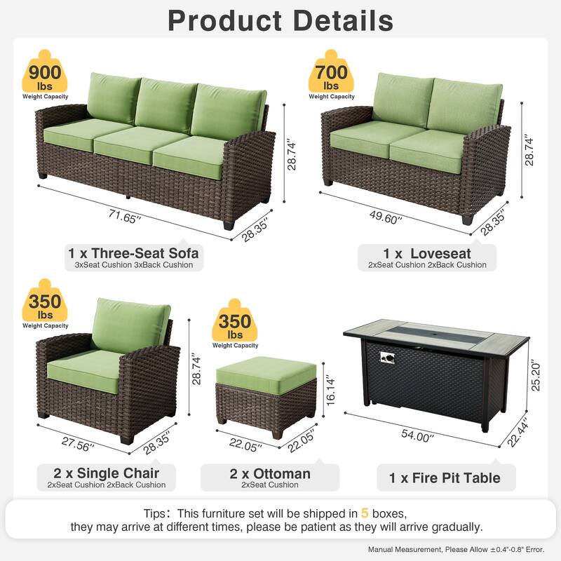 XIZZI 7-piece Patio Furniture Conversation Set with 54" Fire Table